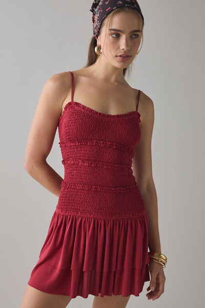 UO Heide Smocked Drop Waist Mini Dress | Urban Outfitters