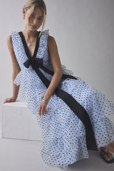Sister Jane Haven Tiered Ruffle Polka Dot Organza Midi Dress