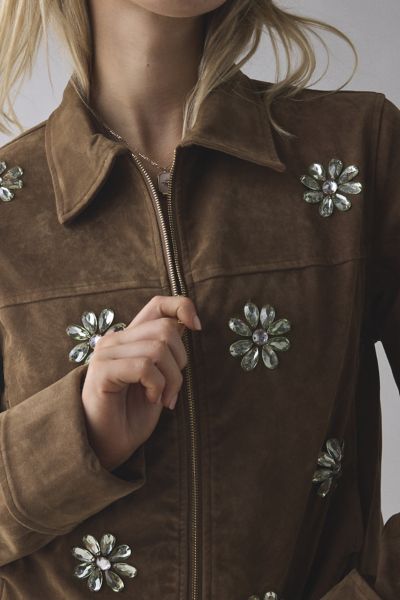 Sister Jane Budding Jewel Embellished Faux Suede Jacket