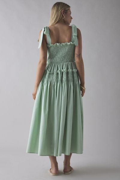 Sister Jane Grassland Bow-Tie Strap Shirred Midi Dress