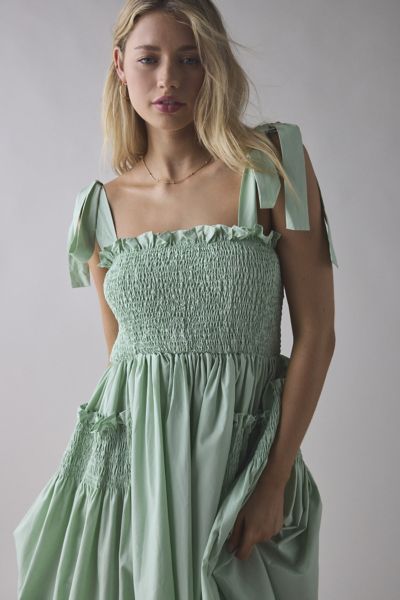 Sister Jane Grassland Bow-Tie Strap Shirred Midi Dress