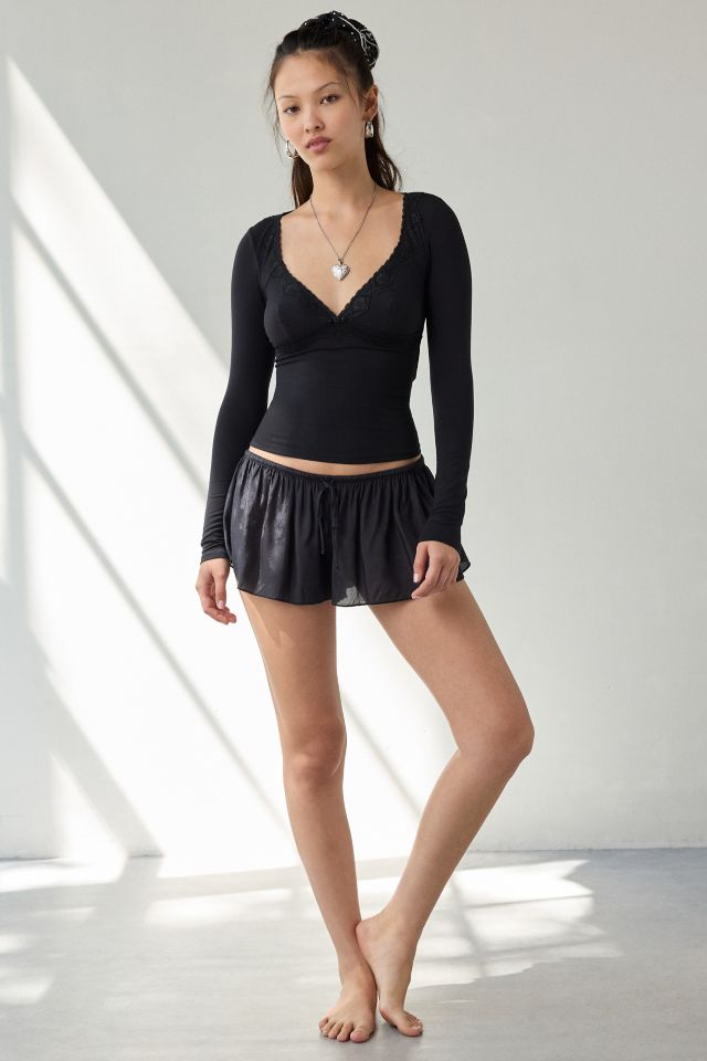 Out From Under Soft Touch Plunging Lace Trim Long Sleeve Top #2