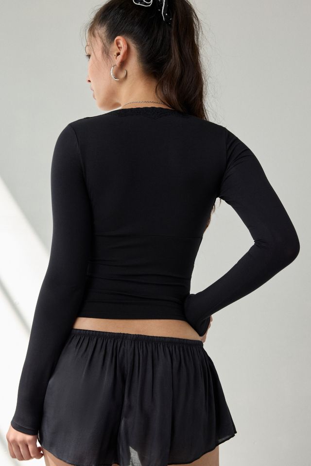 Out From Under Soft Touch Plunging Lace Trim Long Sleeve Top #3