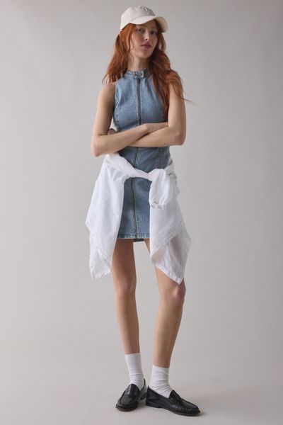 UO Ryder Zip-Front Seamed Denim Mini Dress