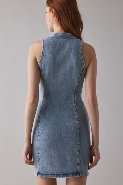UO Ryder Zip-Front Seamed Denim Mini Dress