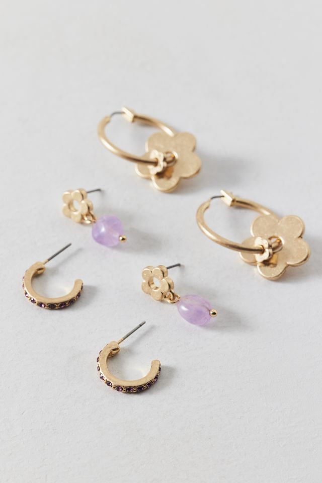 Amethyst Flower Post & Hoop Earring Set #1