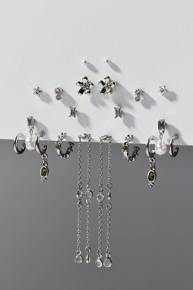 Poppy Rhinestone Post And Hoop Earring Set #1