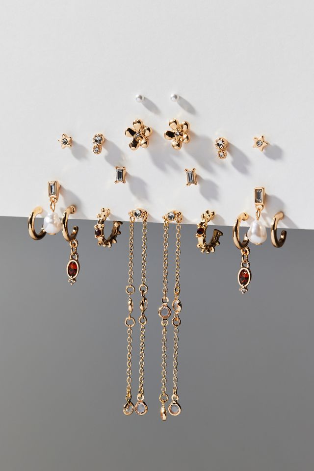 Poppy Rhinestone Post And Hoop Earrings Set #1