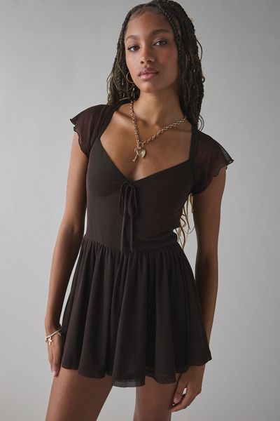 Glamorous Sweetheart Flutter Sleeve Mesh Romper