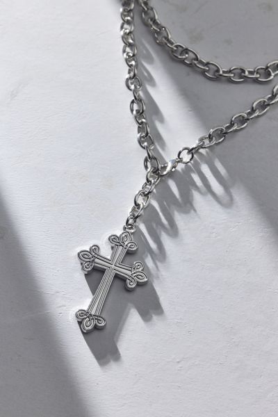 Urban Outfitters Christa Cross Pendant Wrap Necklace In Silver, Women's At  In Metallic