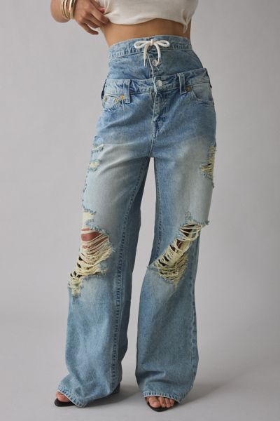 True Religion Bobbi Double Waistband Distressed Baggy Jean