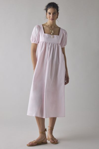 Glamorous Blush Cotton Puff Sleeve Babydoll Midi Dress In Blush, Women's At Urban Outfitters
