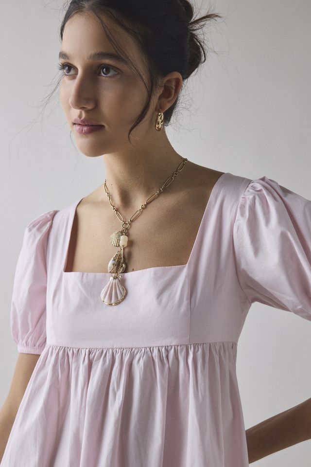 Glamorous Blush Cotton Puff Sleeve Babydoll Midi Dress #1