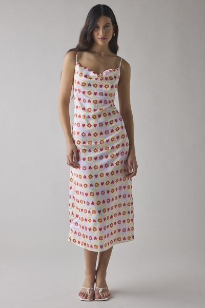 Glamorous Tile Print Satin Cowl Neck Slip Midi Dress