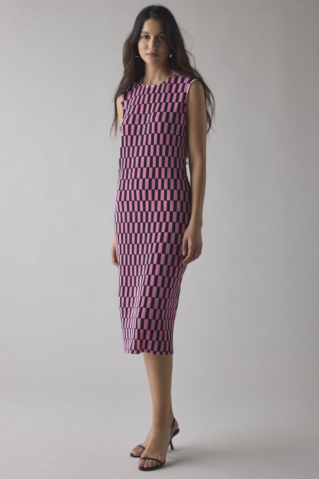 Glamorous Checkerboard Printed Plisse Shift Midi Dress #1