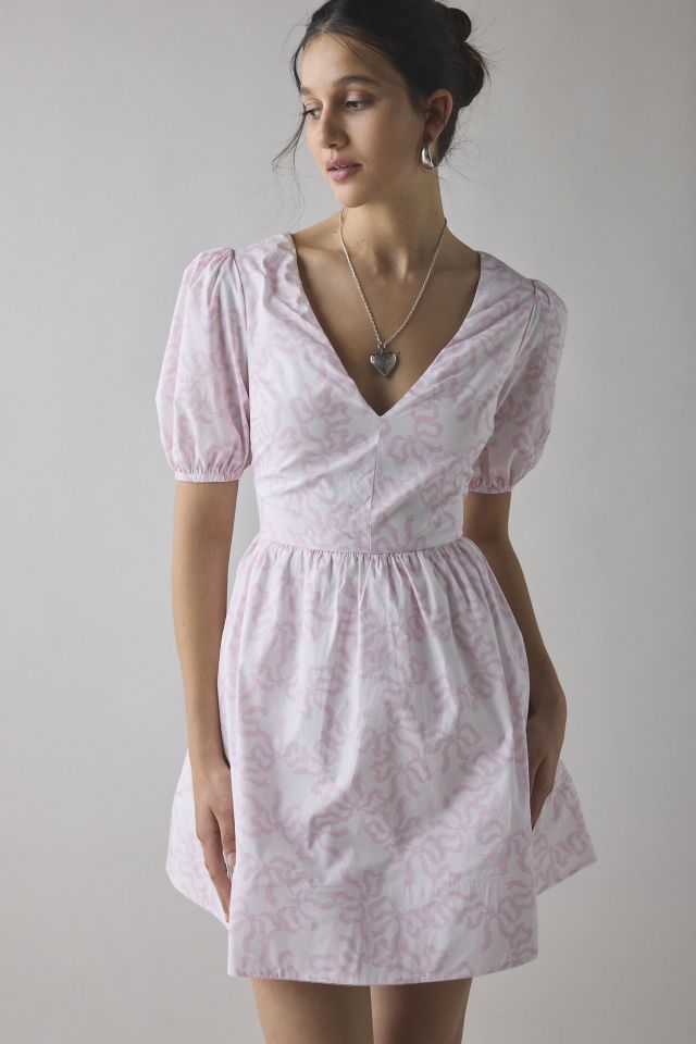 Glamorous Bow Printed Cotton Puff Sleeve Mini Dress #3