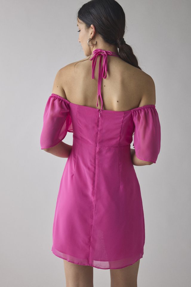 Glamorous Halter-Tie Off-The-Shoulder Flutter Sleeve Mini Dress #1
