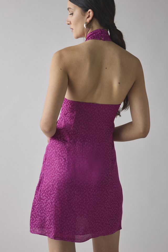 Glamorous Tonal Leopard Print Satin High-Neck Halter Mini Dress #2