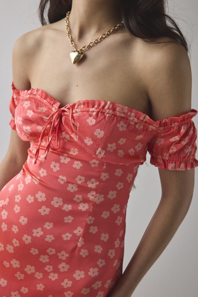 Glamorous Coral Daisy Milkmaid Off-The-Shoulder Mini Dress #1