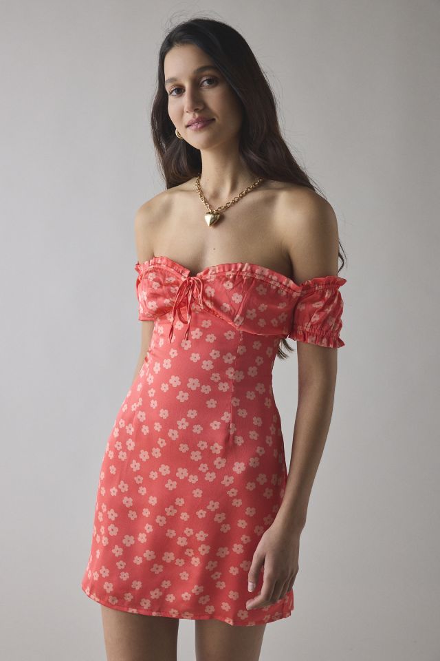 Glamorous Coral Daisy Milkmaid Off-The-Shoulder Mini Dress #3
