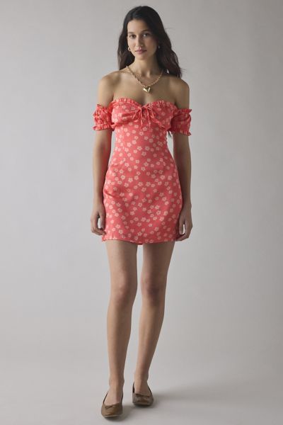Glamour Robe Mini Épaules Dénudées Marguerite Corail
