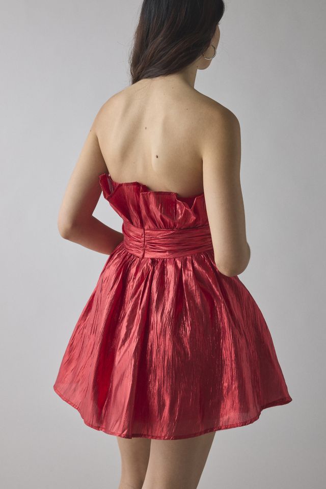 Glamorous Callie Red Metallic Gathered Fit-And-Flare Mini Dress #2