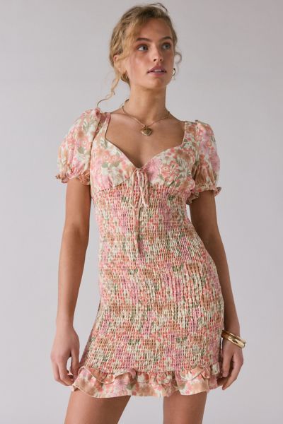 Glamorous Cotton-Linen Blend Ruched Ruffle Hem Mini Dress