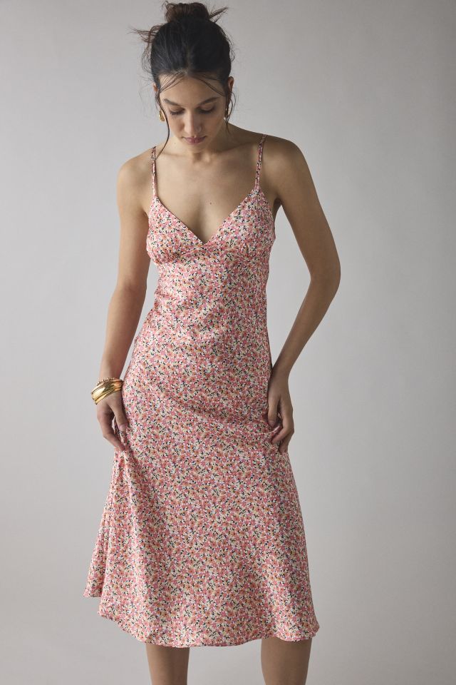 Glamorous Ditsy Daisy Satin Plunge Slip Midi Dress #1