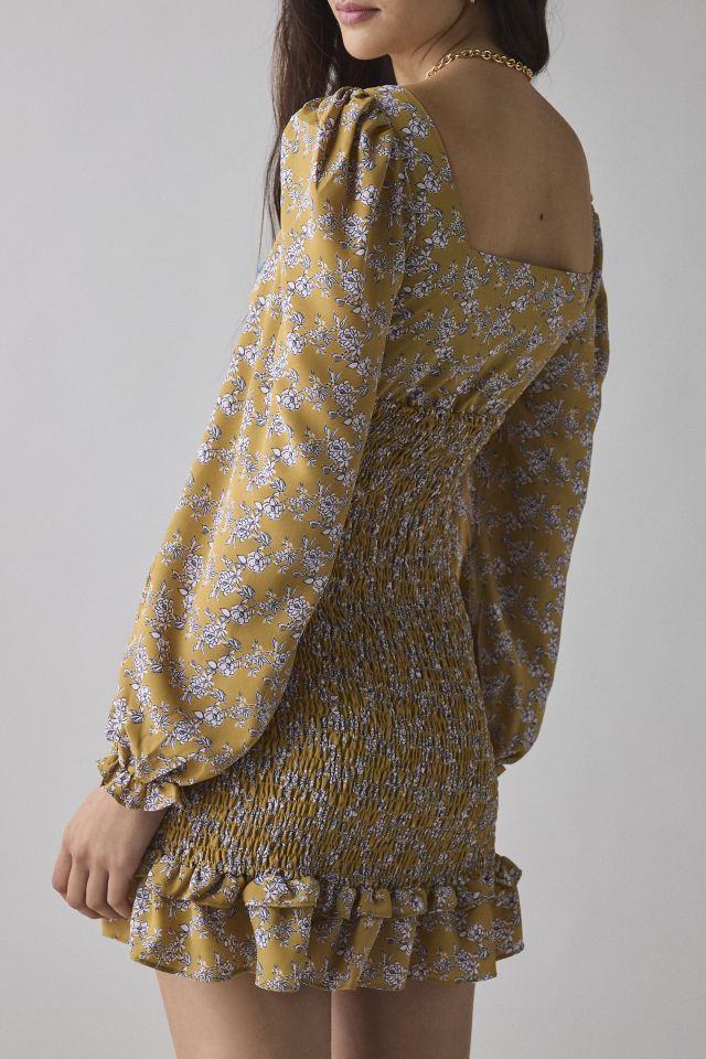 Glamorous Ochre Floral Long Sleeve Ruched Ruffle Hem Mini Dress #2