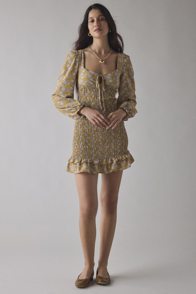 Glamorous Ochre Floral Long Sleeve Ruched Ruffle Hem Mini Dress #3