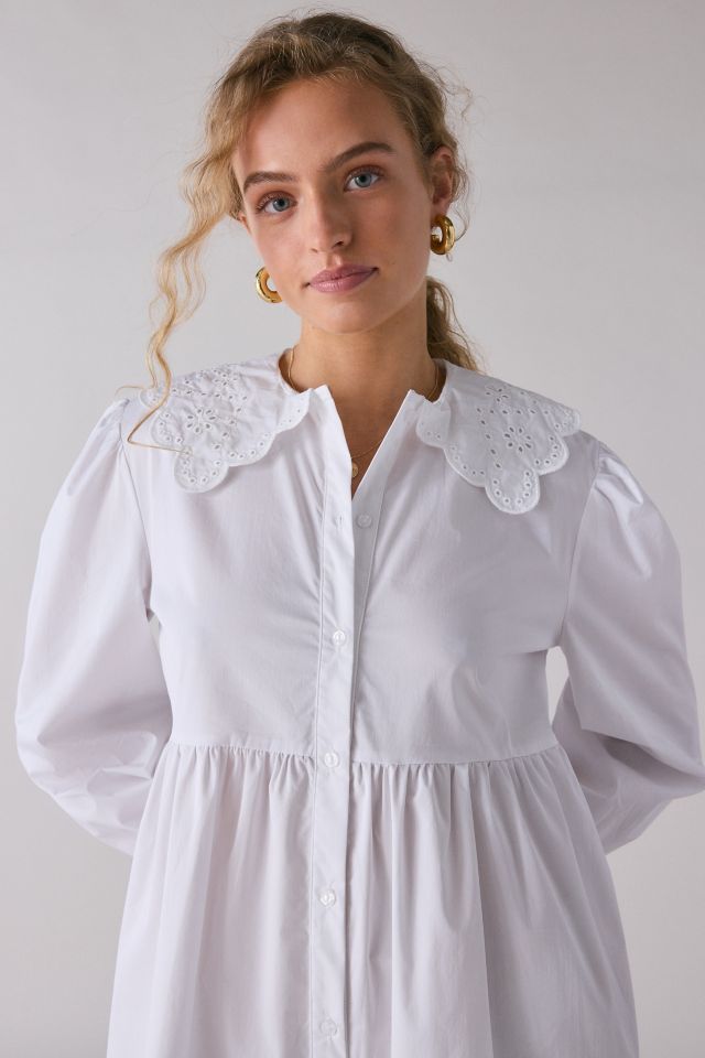 Glamorous Oversized Eyelet Lace Collar Babydoll Midi Dress #1