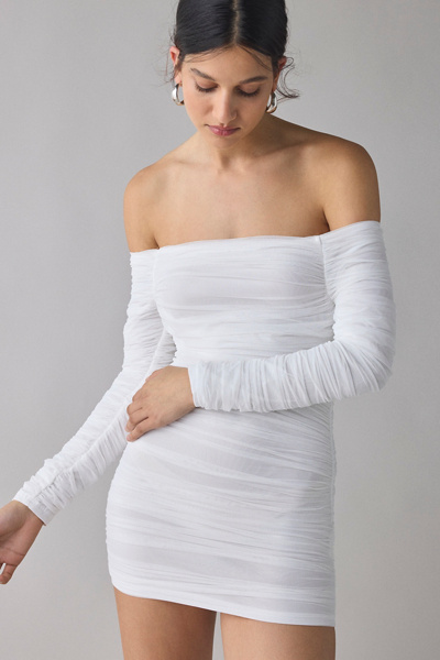 Glamorous Off-The-Shoulder Ruched Bodycon Mini Dress | Urban Outfitters