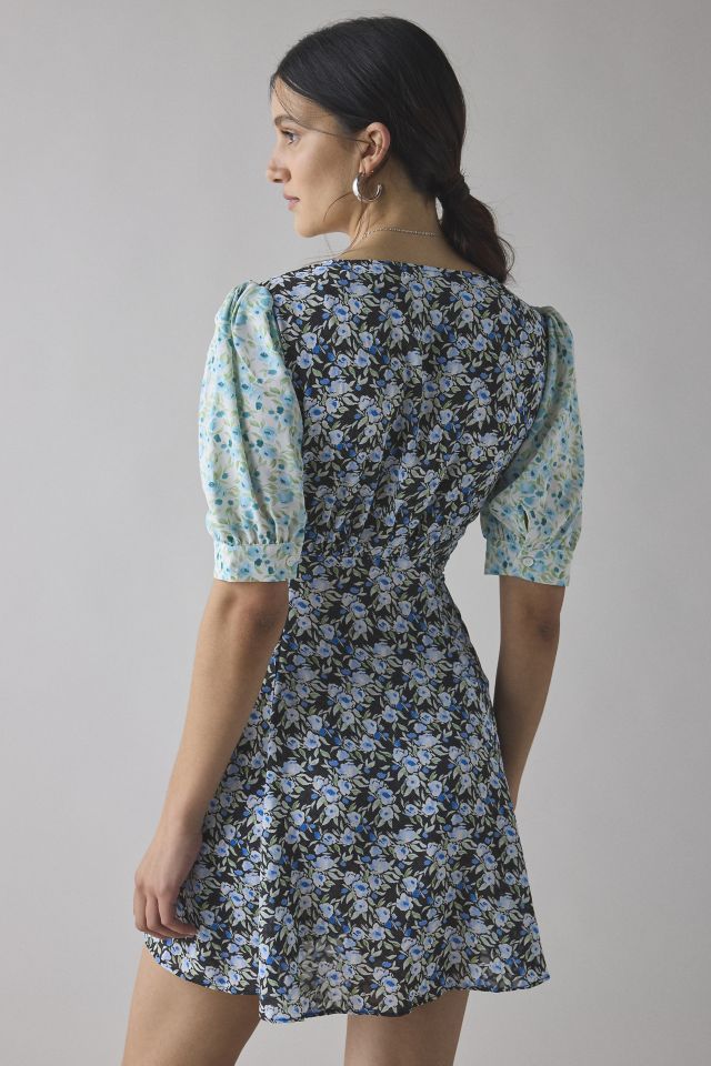 Glamorous Patchwork Floral Puff Sleeve Babydoll Mini Dress #2