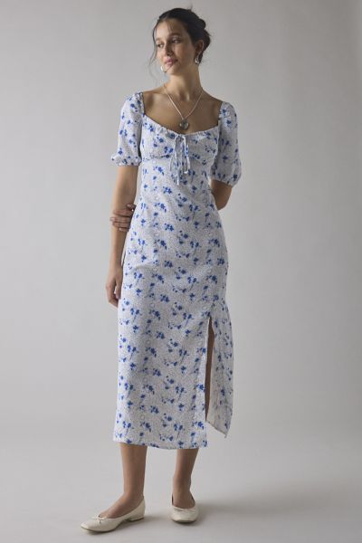 Glamorous Vintage Floral Satin Puff Sleeve Milkmaid Midi Dress