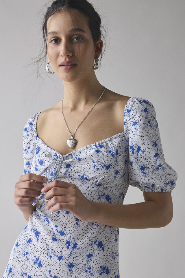 Glamorous Vintage Floral Satin Puff Sleeve Milkmaid Midi Dress #1