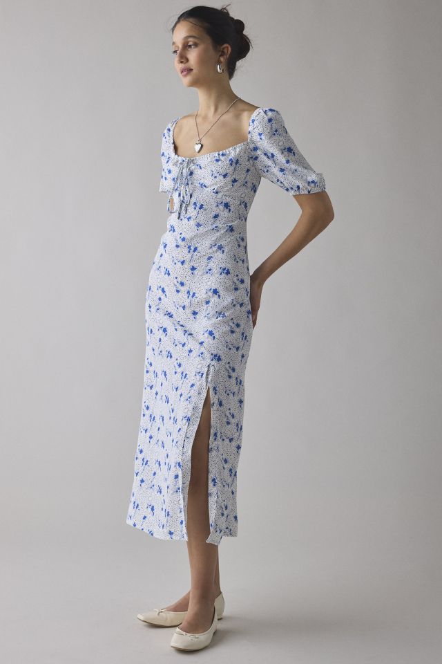 Glamorous Vintage Floral Satin Puff Sleeve Milkmaid Midi Dress #3