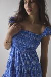 Glamorous Tie Print Smocked Babydoll Mini Dress