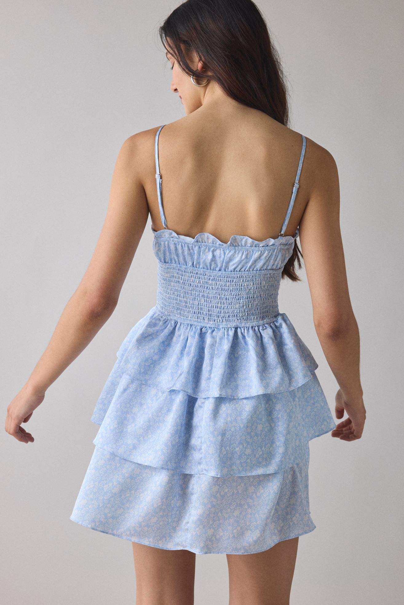 Glamorous Ditsy Floral Tie-Front Tiered Mini Dress