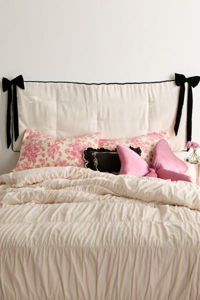Urban Outfitters Velvet Bow Trim Floating Headboard In Black/white At  In Neutral