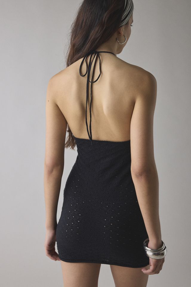 Glamorous Semi-Sheer Cotton Knit High Neck Halter Mini Dress #2