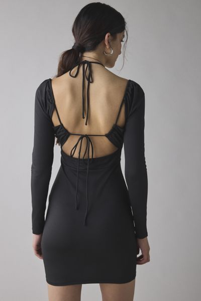 Glamorous Black Cutout Lace-Up Knit Bodycon Mini Dress