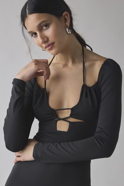 Glamorous Black Cutout Lace-Up Knit Bodycon Mini Dress