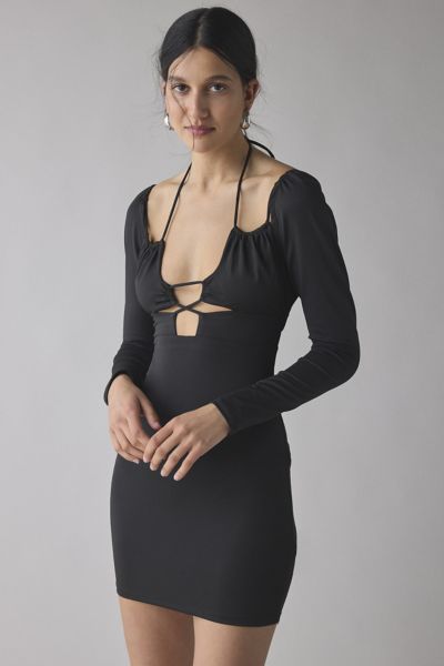 Glamorous Black Cutout Lace-Up Knit Bodycon Mini Dress