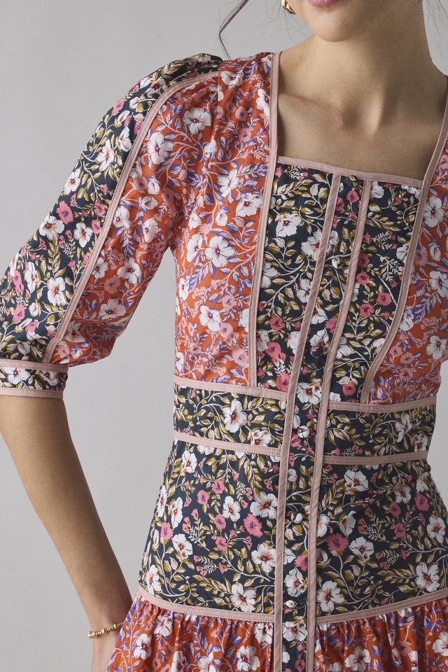 Glamorous Mixed Vintage Floral Square Neck Tiered Midi Dress #1