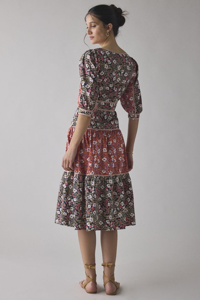 Glamorous Mixed Vintage Floral Square Neck Tiered Midi Dress #2