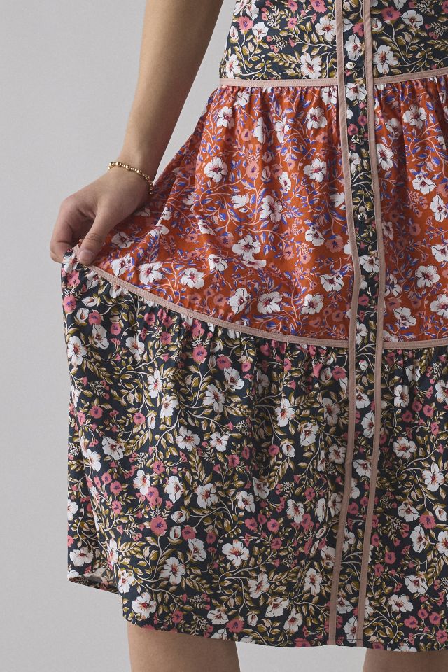 Glamorous Mixed Vintage Floral Square Neck Tiered Midi Dress #3