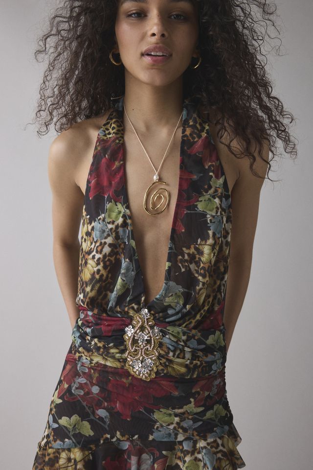Jaded London Cindy Plunge Halter Open-Back Mini Dress #2