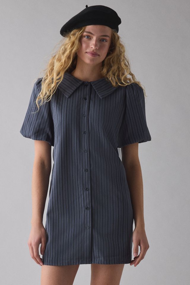 Glamorous Pinstripe Puff Sleeve Button Front Mini Dress #2