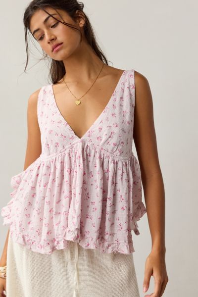 Out From Under Beachy Keen Plunge Babydoll Tank Top In Pink, Women's At Urban Outfitters In Pink