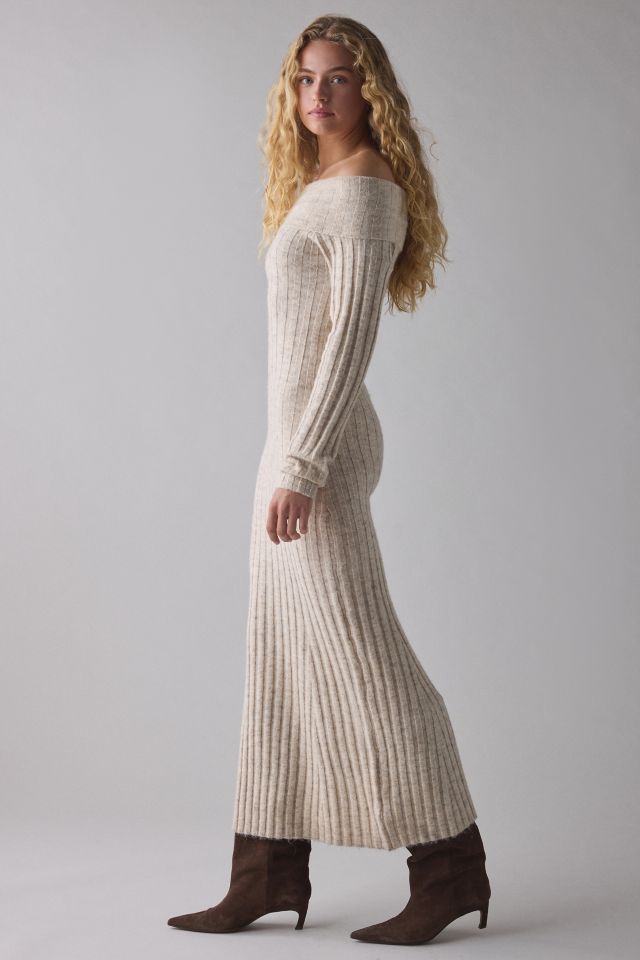 Glamorous Stone Marled Ribbed Knit Off-The-Shoulder Maxi Dress #2